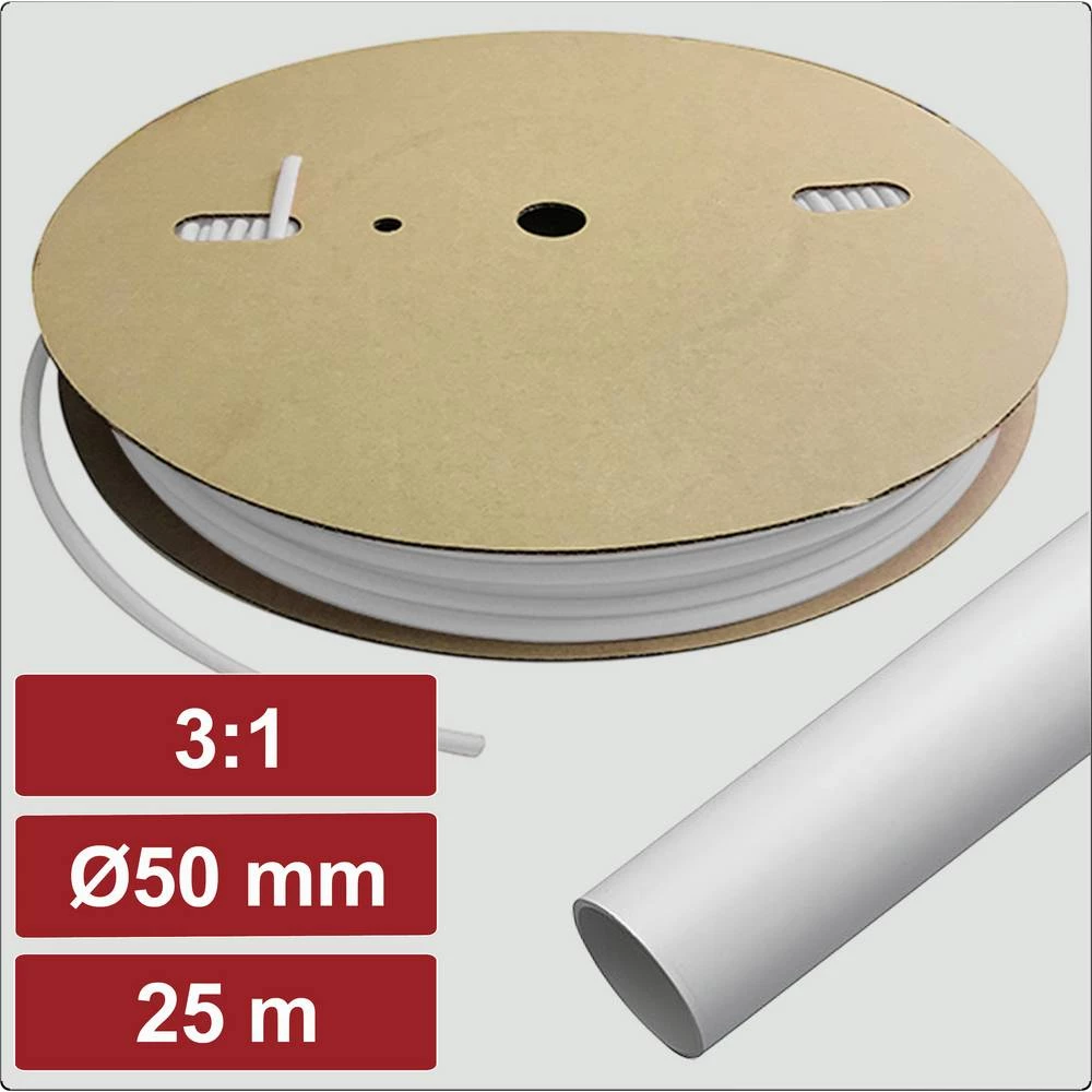 Electronic Garage EG25CA091 skupljajuća cijev s ljepilomi bijela 50 mm 16.7 mm Stopa skupljanja:3:1 25 m slika