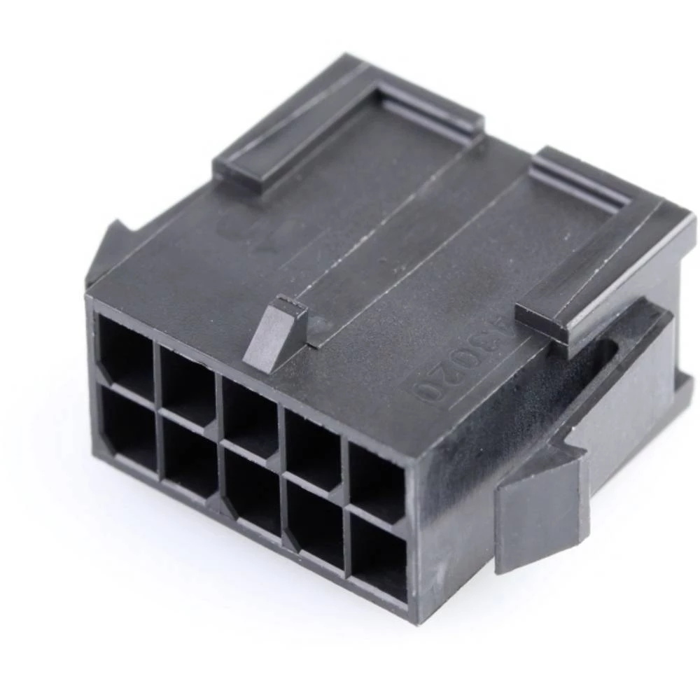 Molex 430201000 Micro-Fit 3.0 Plug Housing, Dual Row, 10 Circuits, UL 94V-0, Panel Mount Ears, Low-Halogen, Black slika