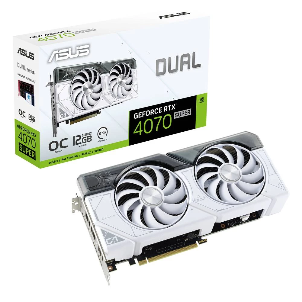 Asus grafička kartica Nvidia GeForce RTX 4070 Super WHITE OC  12 GB GDDR6X-RAM PCIe x16  HDMI™, DisplayPort navijena slika