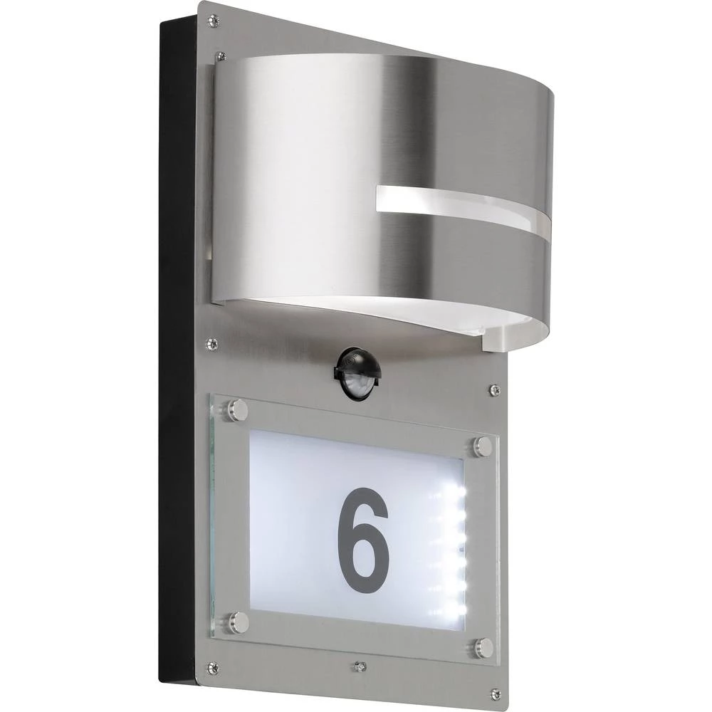 Svjetiljka s kućnim brojem s detektorom pokreta LED E27, LED fiksno ugrađena 13 W WOFI Marvel 4046.02.97.7000 Plemeniti čelik (b slika