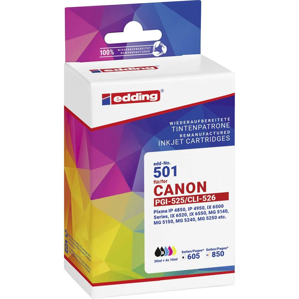 Edding tinta zamijenjen Canon PGI-525+CLI-526 kompatibilan kombinirano pakiranje crn, cijan, purpurno crven, žut EDD-501 slika