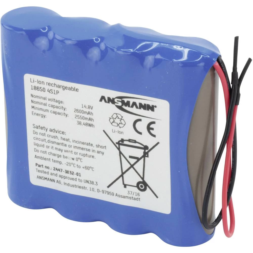 Aku-pack 4x 18650 Kabel Li-Ion Ansmann 4S1P 14.8 V 2600 mAh slika