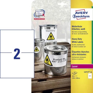 Avery-Zweckform L4717-20 Etikete 210 x 148 mm Poliester film Bijela 40 ST Trajno Univerzalne naljepnice, Naljepnice otporne na v slika