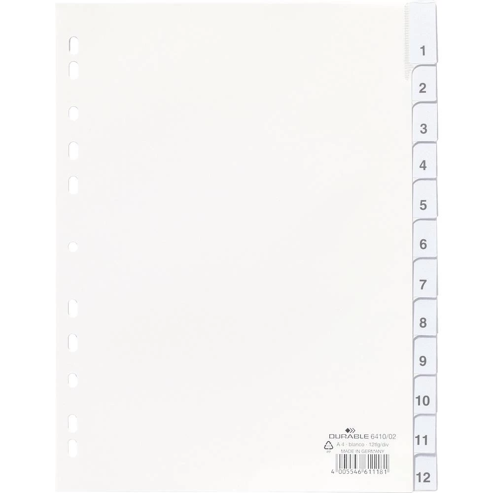 Durable Register 6410 DIN A4 1-12, Siječanj-prosinac Polipropilen Bijela 12 pregrada za registrator Omotane kartice, Sa izmjenji slika