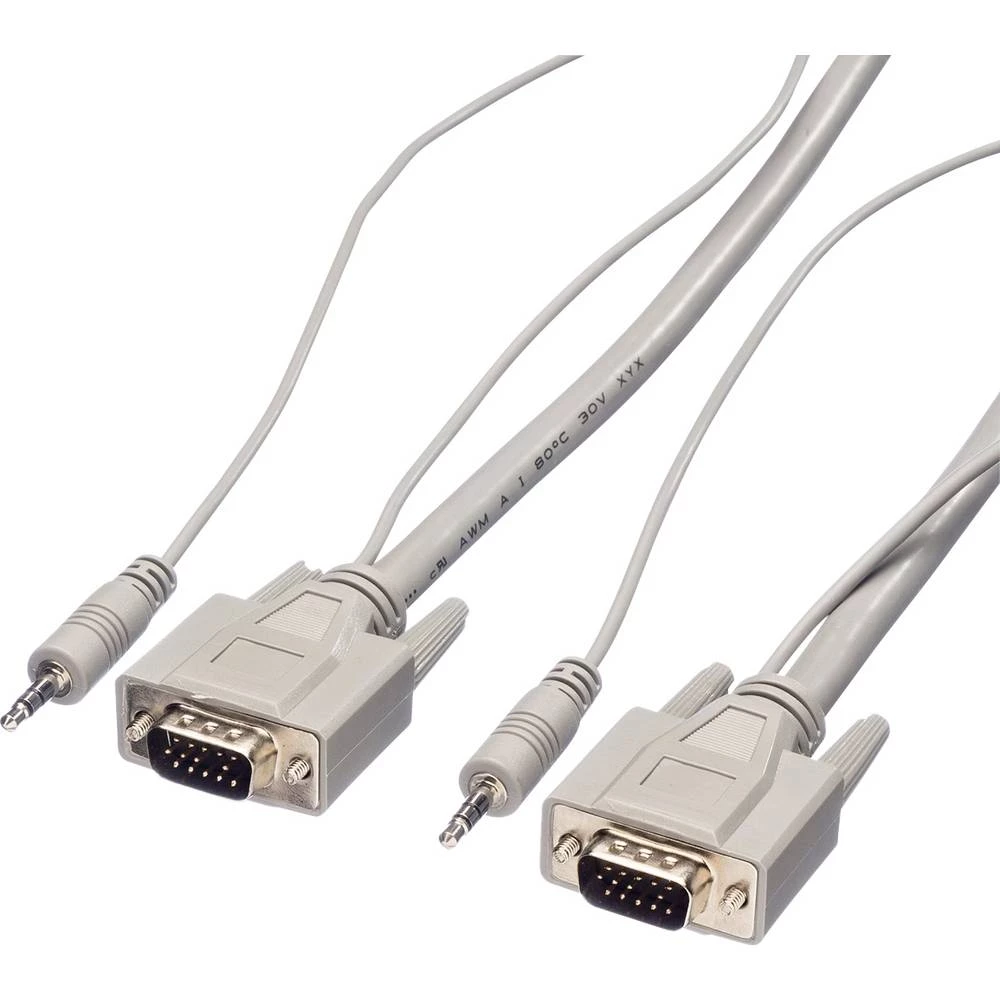 Roline 11.04.5153  audio priključni kabel [1x muški konektor vga, 3,5 mm banana utikač - 1x muški konektor vga, 3,5 mm banana utikač] 3.00 m siva slika