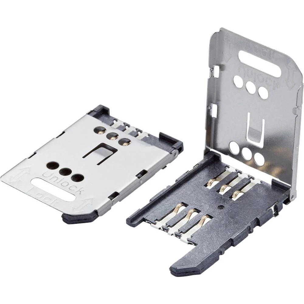 Molex 473882001 200 pcs 2.54mm Pitch SIM Card Connector, Hinged Style, 6 Circuits, Surface Mount, with PCB Retention Solder Tabs, slika