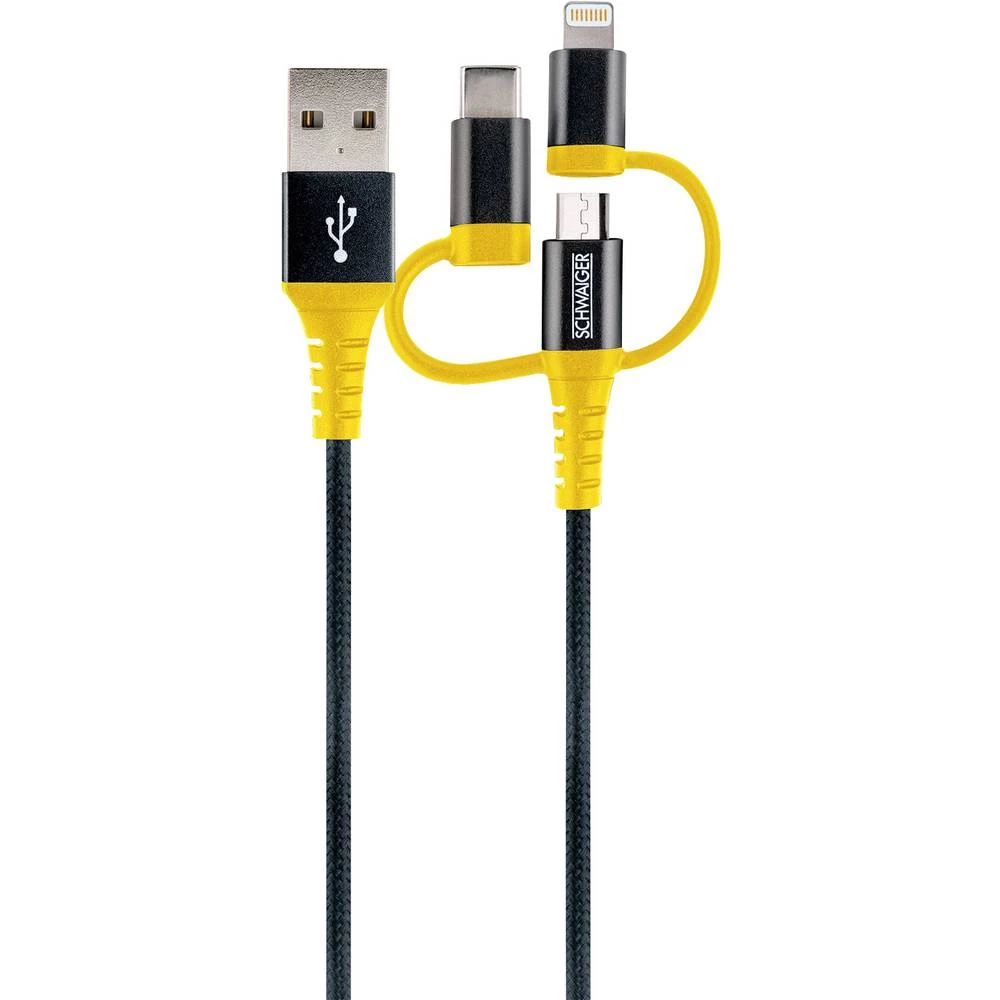 Schwaiger USB 2.0 priključni kabel [1x muški konektor USB 2.0 tipa a - 3x muški konektor Apple dock lightning, muški konektor mi slika