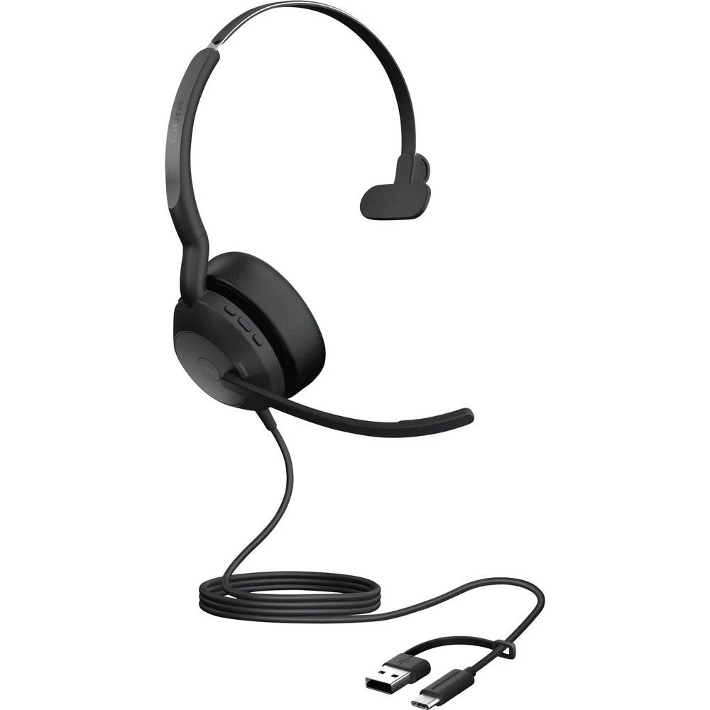 Jabra Evolve2 50 telefon On Ear Headset žičani, Bluetooth® mono crna smanjivanje šuma mikrofona, poništavanje buke sluša slika