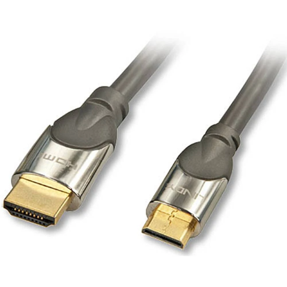 LINDY HDMI priključni kabel HDMI A utikač, HDMI Mini C utikač 1.00 m siva 41436 high speed HDMI sa eternetom, okrugli, Ultra HD (4K) HDMI s eternetom, dvostruko zaštićen, pozlaćeni kontakti, UL certificiran HDMI kabel slika