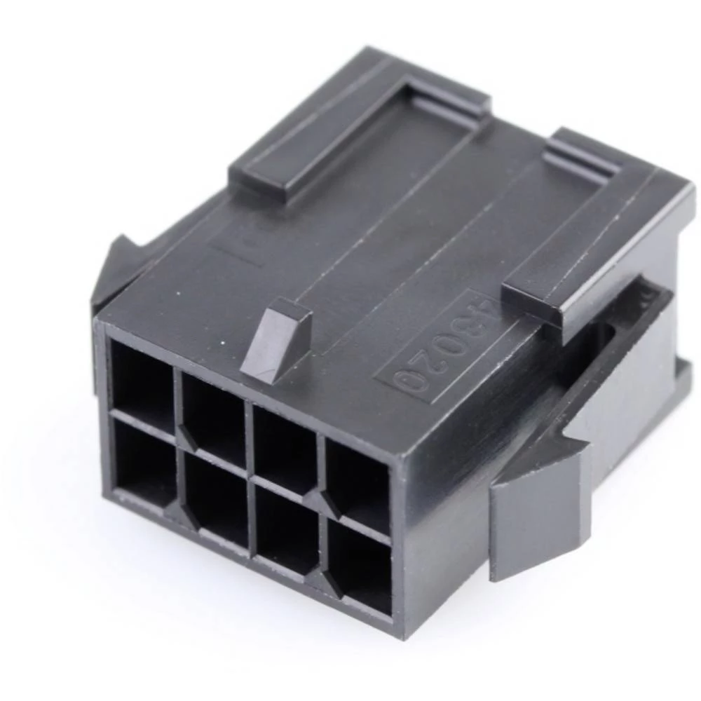 Molex 430200800 Micro-Fit 3.0 Plug Housing, Dual Row, 8 Circuits, UL 94V-0, Panel Mount Ears, Low-Halogen, Black slika