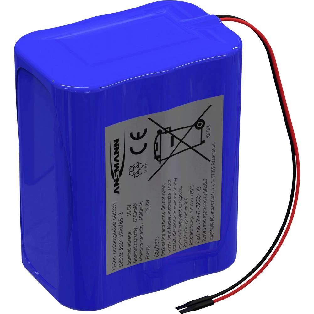 Ansmann 3S2P Akkupack 6x 18650 Kabel Li-Ion 10.8V 6700mAh aku-pack 6x Li-Ion 10.8 V 6700 mAh slika