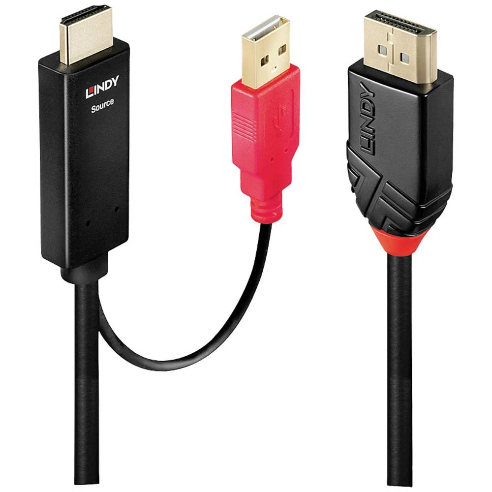 LINDY  priključni kabel HDMI-A utikač, USB-A utikač, DisplayPort utikač 3 m crna, crvena 41427  HDMI kabel slika