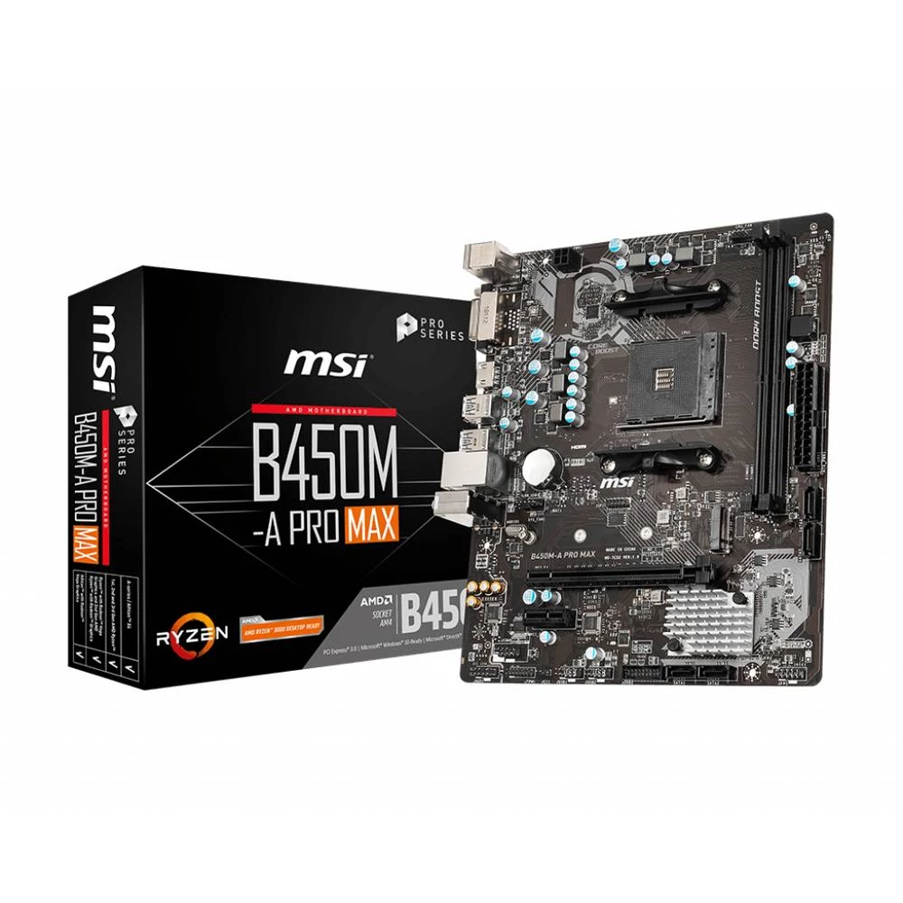 MSI B450M-A PRO MAX, AMD, Socket AM4, AMD Athlon, AMD Ryzen, AMD Ryzen™ 3, 2. generacija AMD Ryzen™ 3, 3. generacija AMD Ryzen™..., Socket AM4, DDR4-SDRAM, 32 GB MSI B450M-A PRO MAX matična ploča B... slika