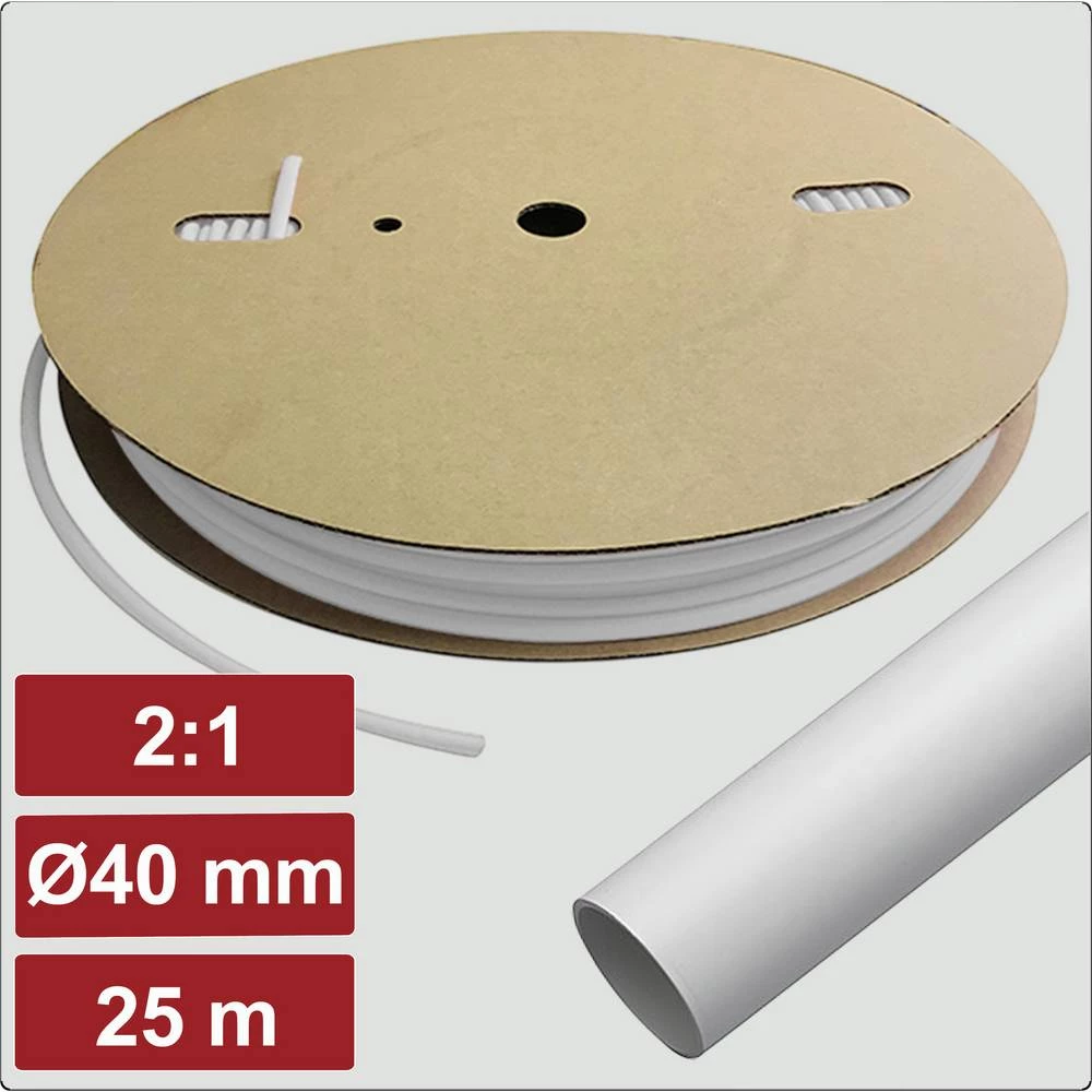 Electronic Garage EG25CA036 skupljajuća cijev s ljepilomi bijela 40 mm 20 mm Stopa skupljanja:2:1 25 m slika