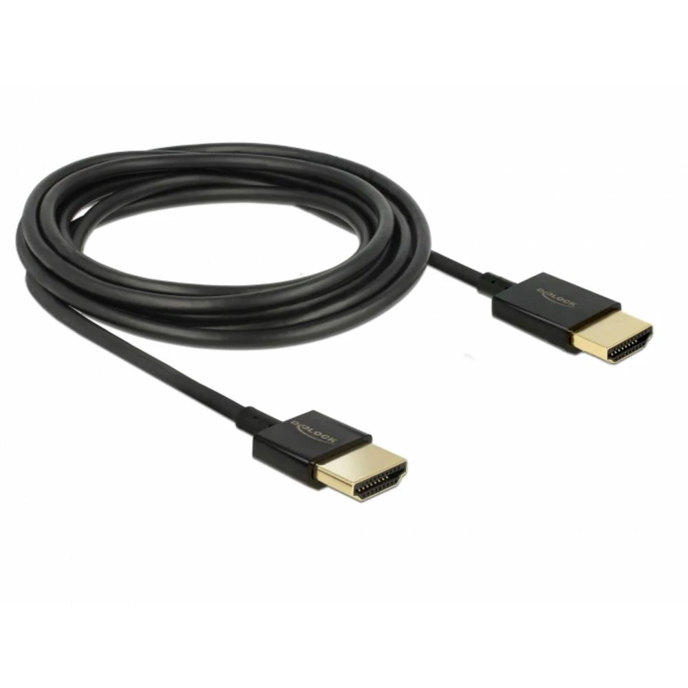 Delock HDMI priključni kabel HDMI A utikač 0.25 m crna 85117 pozlaćeni kontakti, 4K UHD, sukani, trostruko zaštićen HDMI slika