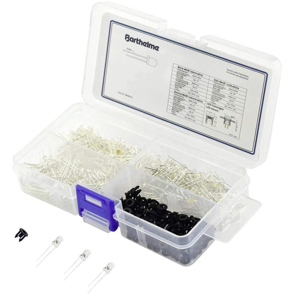 Barthelme LED komplet Toplo-bijela, Prirodno-bijela, Hladno-bijela Okrugli 3 mm 8000 mcd, 9000 mcd 25 °, 30 ° 20 mA 3 V slika