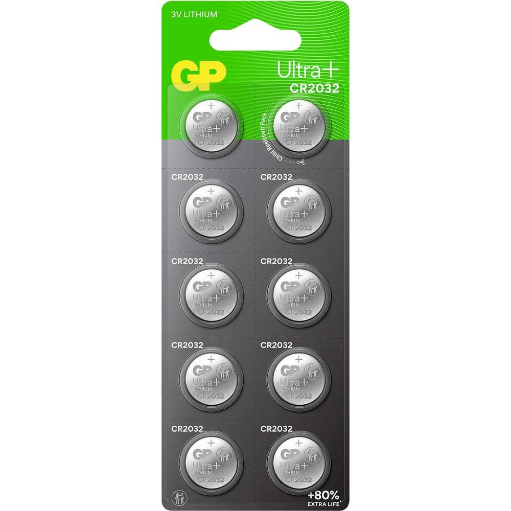 GP gumbasta baterija CR 2032 3 V 10 kom. 240 mAh Li-MnO2 GP Ultra Plus Batterie Lithium Knopfzelle CR2032 10 Stück slika
