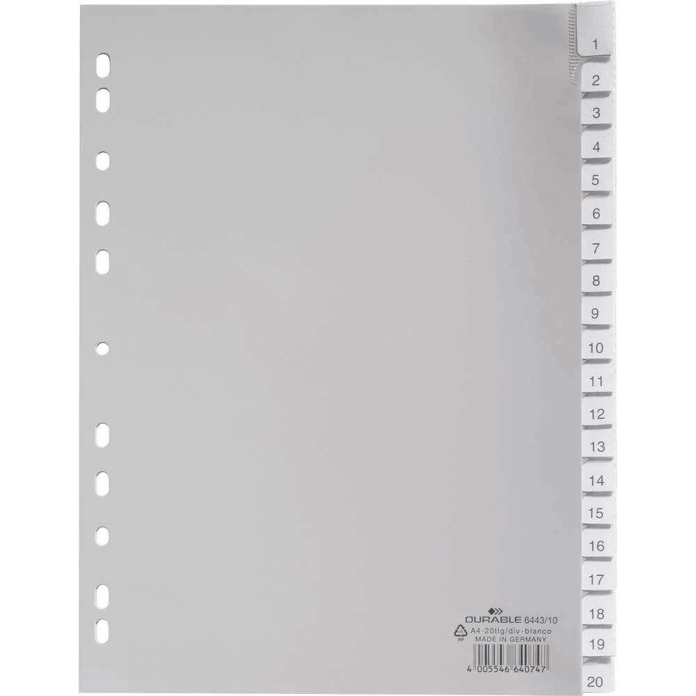 Durable Register 6443 DIN A4 11-20 Polipropilen Siva 20 pregrada za registrator Omotane kartice, Sa izmjenjivim umetkom 644310 slika