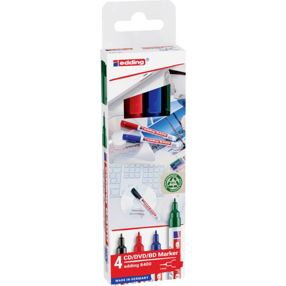 Edding neu 4-8400-4-2 CD/DVD marker crna, zelena, crvena, plava boja 0.5 mm, 1 mm slika