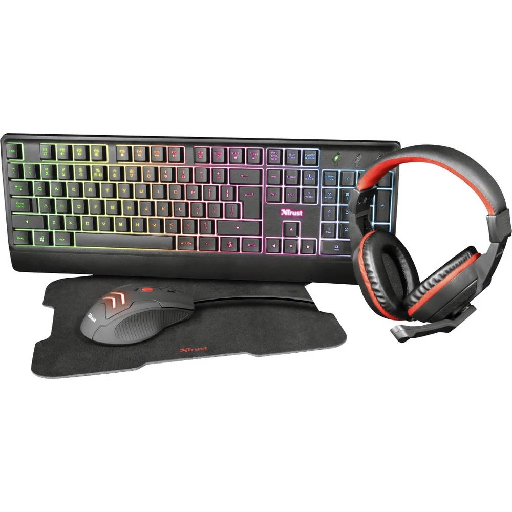 Trust Ziva 4-in-1-Gaming-Bundle žičani, USB igraća tipkovnica, set miša  njemački, qwerty, Windows ® crna/crvena slika