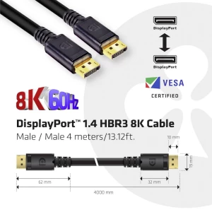 club3D DisplayPort Priključni kabel [1x Muški konektor DisplayPort - 1x Muški konektor DisplayPort] 4 m Crna slika