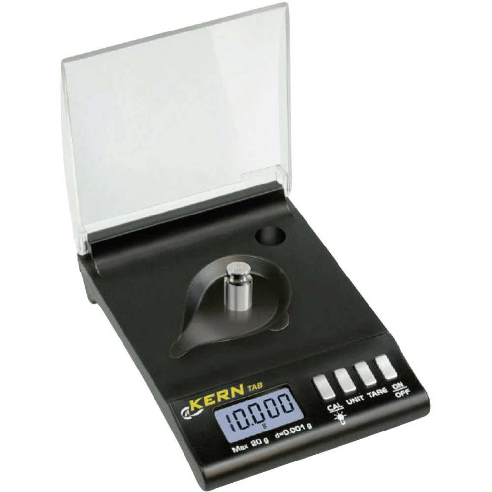 Džepna vaga Kern TAB 20-3+C Opseg mjerenja (kg) 20 g Mogućnost očitanja 0.001 g baterijski pogon Crna Kalibriran po DAkkS slika