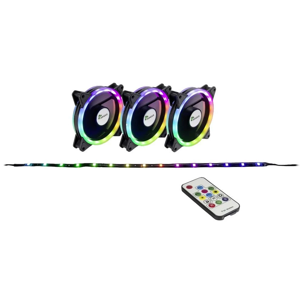 Inter-Tech Argus RS04 - RGB-Set ventilator za PC kućište crna (Š x V x D) 120 x 120 x 25 mm uklj. LED rasvjeta, uklj. daljinski upravljač slika