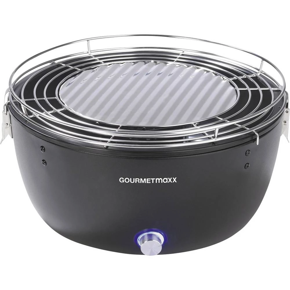 Drveni ugljen Električni roštilj GourmetMaxx 03898 Površina roštilja (promjer)=230 mm Crna slika
