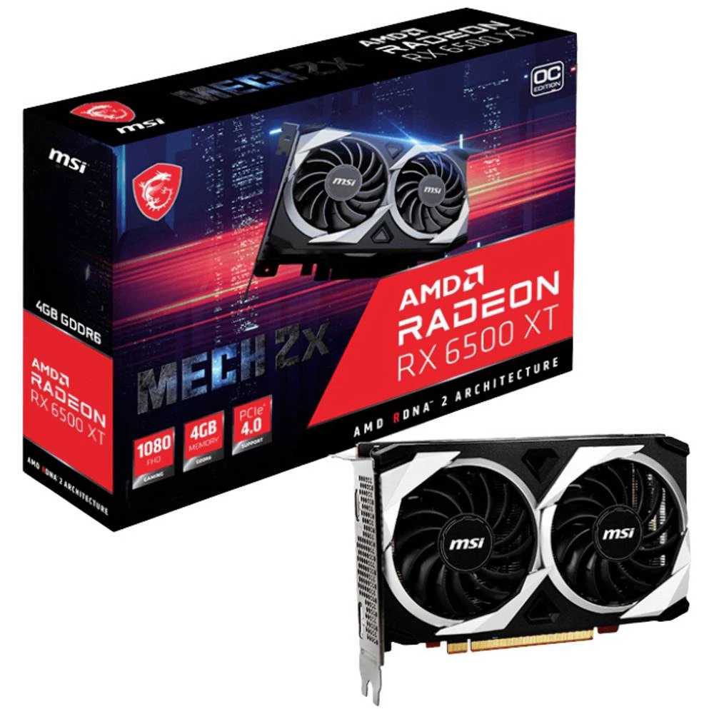 MSI Gaming grafička kartica AMD Radeon RX 6500 XT Mech 2X Overclocked 4 GB GDDR6-RAM PCIe  HDMI™, DisplayPort AMD FreeSync slika