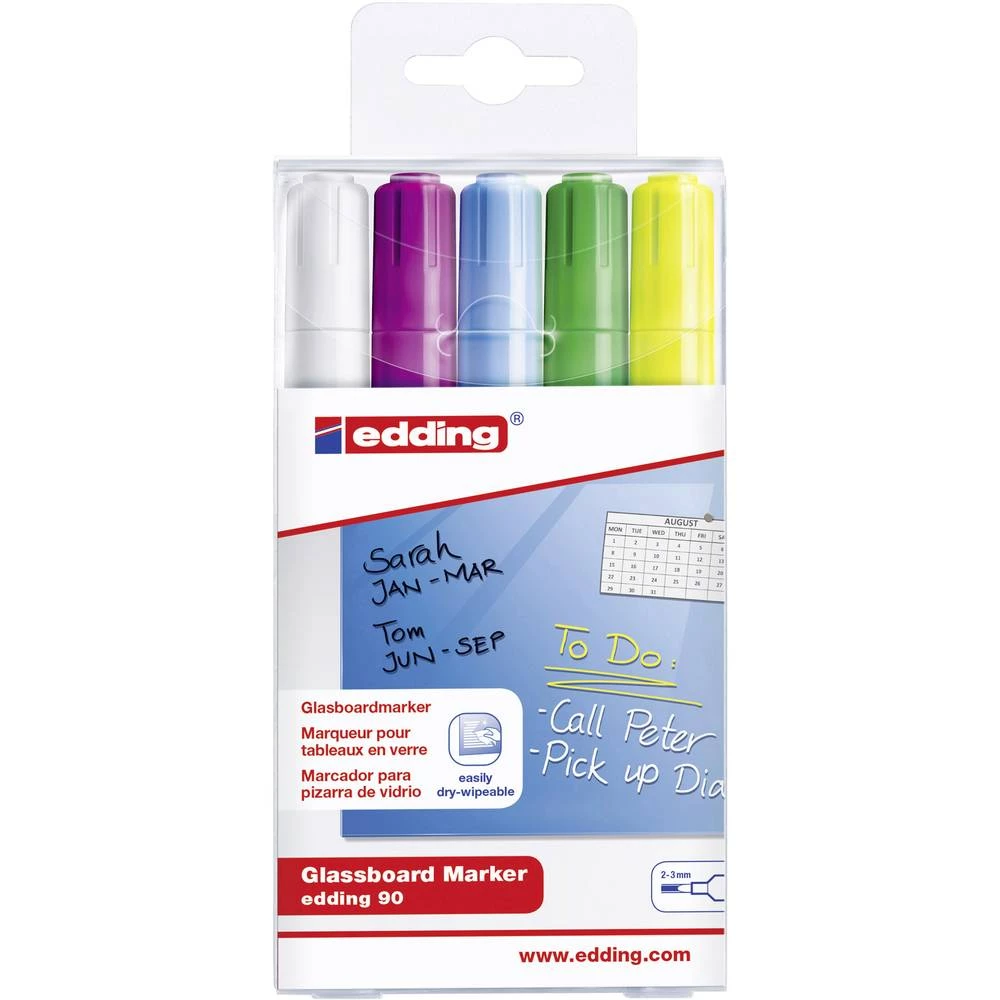 Edding Marker za staklene ploče edding 90 4-90-5-099 Žuta, Svijetloplava, Svijetlozelena, Ljubičasta, Bijela 2 mm, 3 mm 5 kom/pa slika