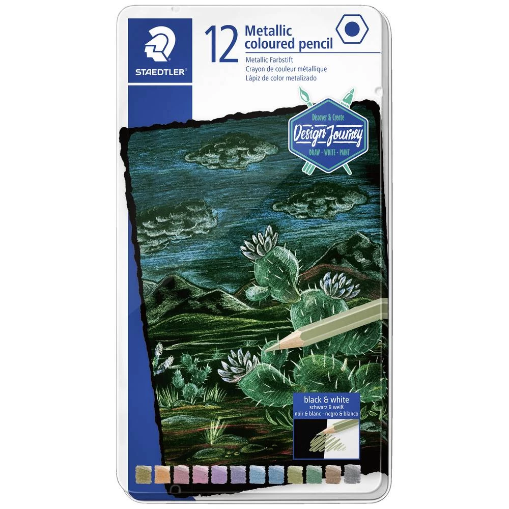 STAEDTLER® 146M metalik olovka u boji, metalna kutija s 12 metalik olovaka u raznim bojama Staedtler olovka u boji metallic 146M šesterokutna  146M M12  12 St. slika