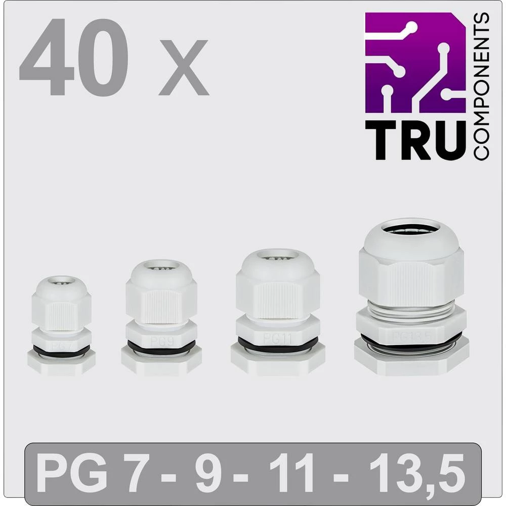 TRU COMPONENTS TC-13448360 kabelska uvodnica  PG7, PG9, PG11, PG13.5  poliamid siva 40 St. slika