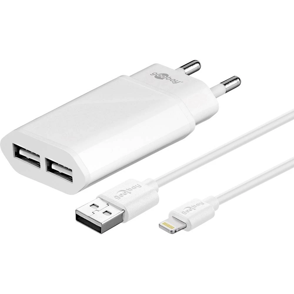 Goobay Slim 45844 USB punjač Utičnica Izlazna struja maks. 2400 mA 2 x Ženski konektor USB 2.0 tipa A, Muški konektor Apple Dock slika