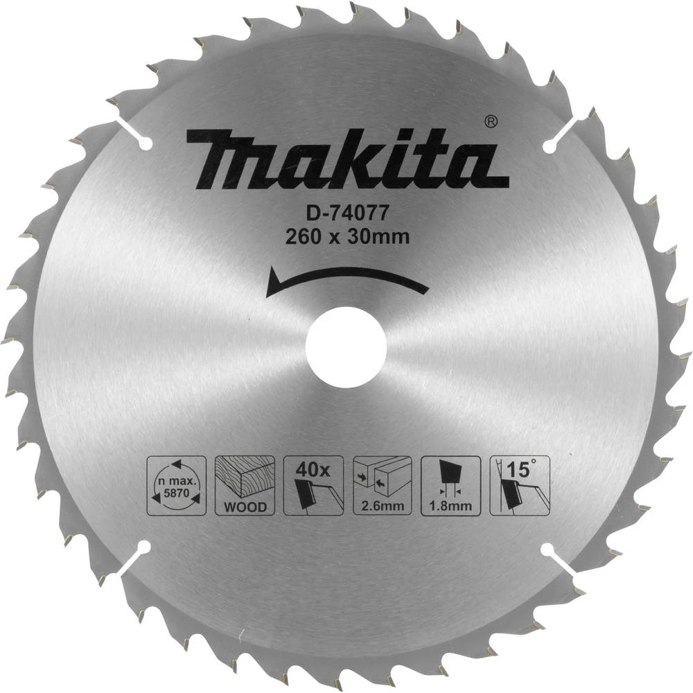 List pile 260x1,8x30mm, 40 zuba Makita D-74077 promjer:260 mm Broj zubaca (po inču):40 slika