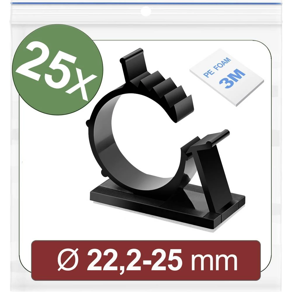 Quadrios 24CA454 postolje samoljepljiva 24CA454 Snop Ø, područje 22.2 do 25 mm   crna 25 St. slika