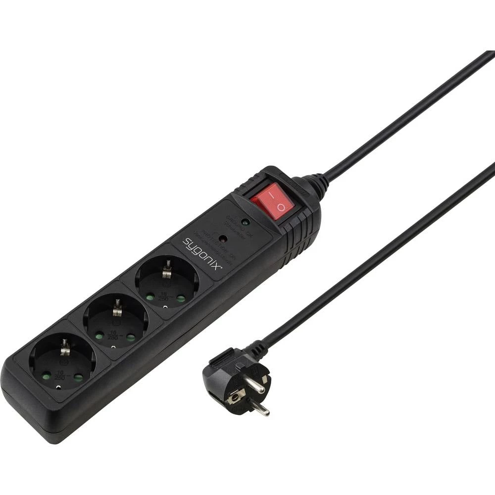 Sygonix SY-7055456 razdjelna letva sa zaštitom od prenapona 3-struki crna utičnica 1 kom. slika