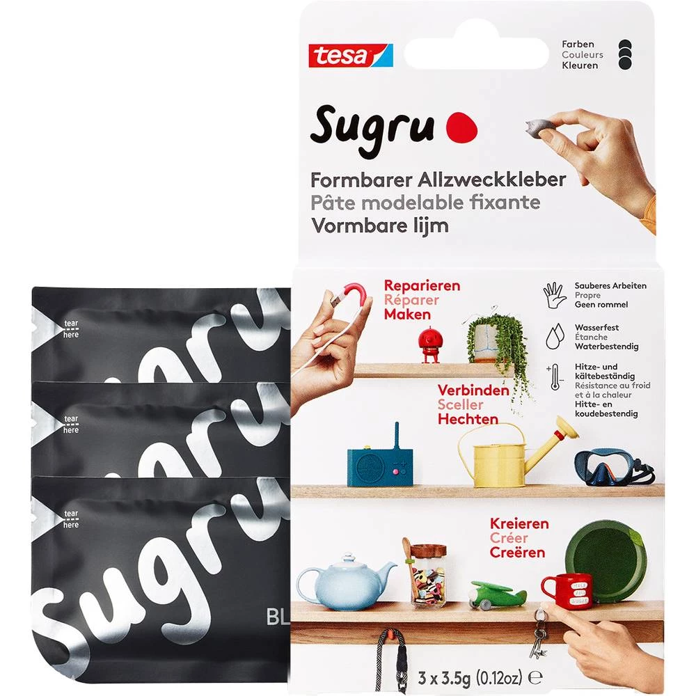 Sugru by tesa® - fleksibilno univerzalno ljepilo, 3 pakiranja (3 x 3,5 g) u crnoj boji tesa Sugru ljepljiva glina 41235-00001-00 crna 3 St. slika