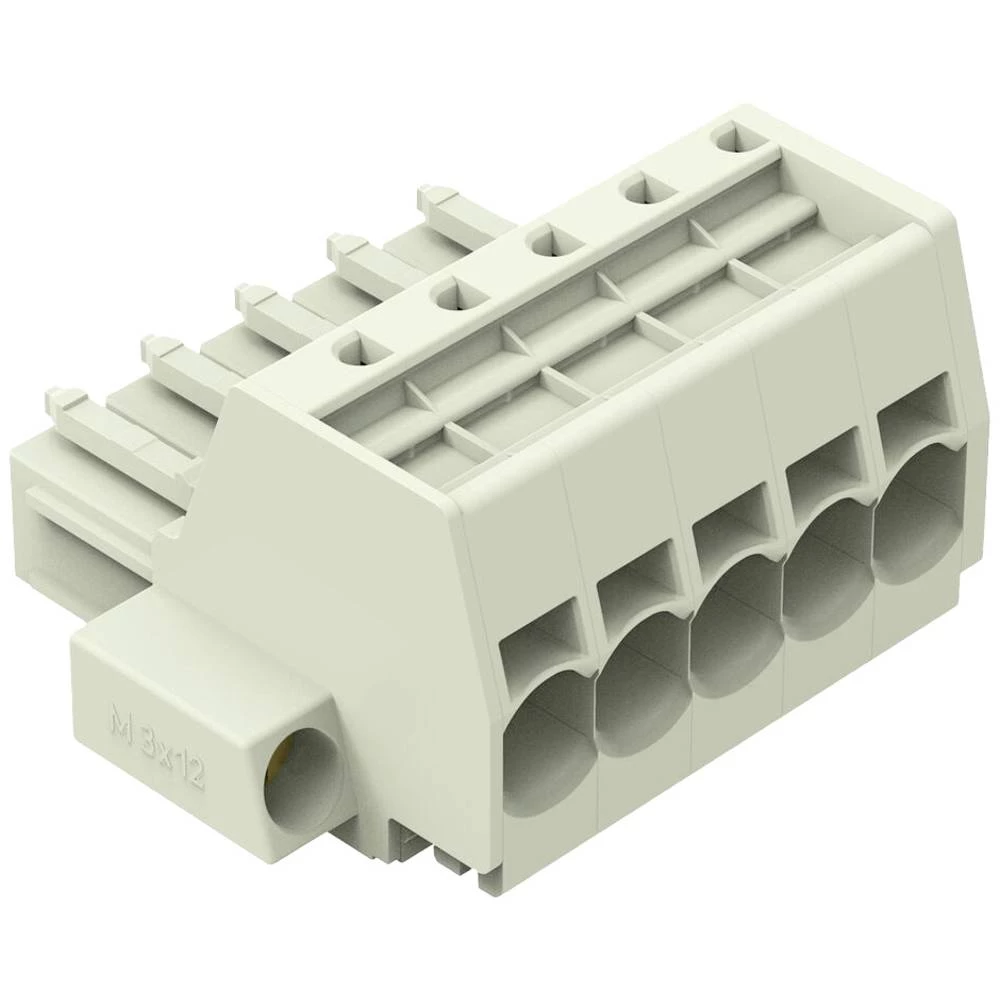 1-žilni ženski konektor, ugurati CAGE CLAMP®, 10 mm², Razmak 7,62 mm, 5-pinski, 100% zaštita od pogrešnog parenja, vijčana prirubnica, 10,00 mm², Svijetlo siva WAGO kućište kabelske utičnice Rast... slika