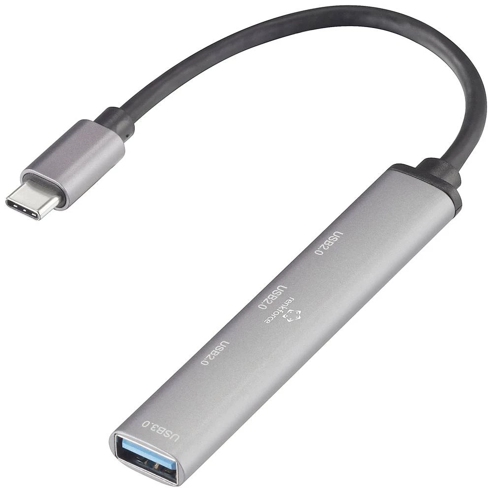 Renkforce RF-5469260 1 + 3 priključka USB 3.2 Gen 1-, USB 2.0-kombinirani hub s aluminijskim kućištem siva slika