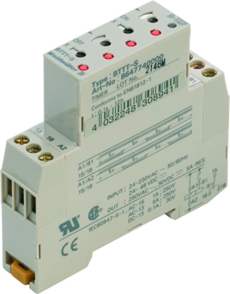 Vremenski relej, jednofunkcijski TIMER BTTT-S Weidmüller vremensko područje: 0.1 s - 12 h 1 izmjenjivač 10 komada slika