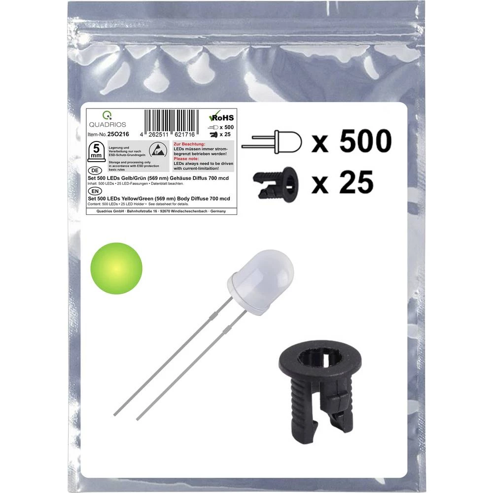 Quadrios 25O216 LED komplet žuto-zelena okrugli 5 mm 700 mcd 20 mA 2.0 V slika
