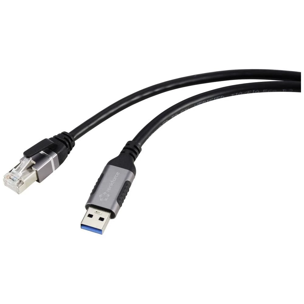 Renkforce USB, mreža adapterski kabel [1x USB 3.2 gen. 1 utikač A (USB 3.0) - 1x RJ45-utikač]  3.00 m aluminijski utikač slika