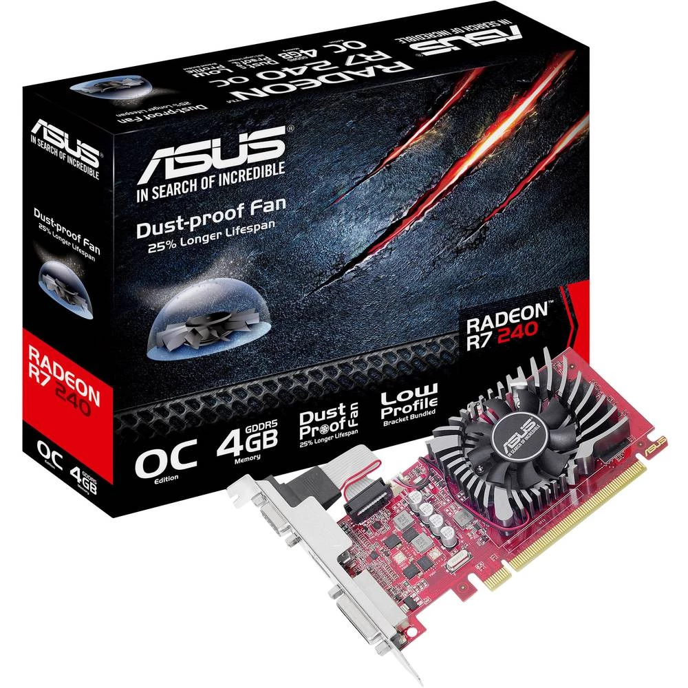 Grafička kartica Asus AMD Radeon R7 240 Overclocked 4 GB GDDR5-RAM PCIe x16 HDMI&trade;, DVI, VGA, DisplayPort slika