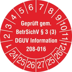 SafetyMarking 30.C2170.24-29 inspekcijska naljepnica Geprüft gem. BetrSichV §3 (3), DGUV Information 208-016 2024-2029 c slika