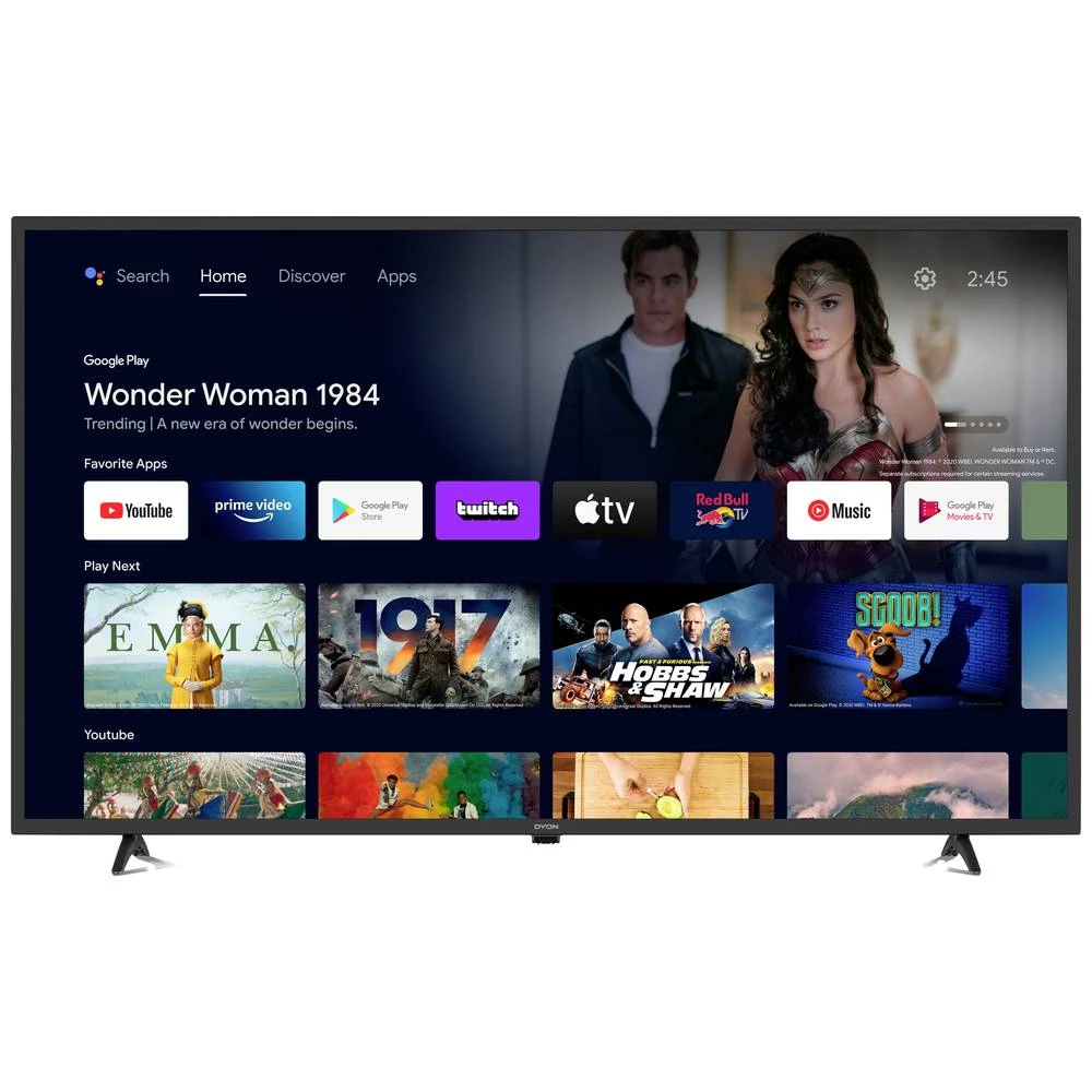 Dyon Smart 43 AD-2 LED-TV 108 cm 43 palac Energetska učinkovitost 2021 G (A - G) DVB-T2, dvb-c, dvb-s2, full hd, Smart TV, WLAN, ci+ crna slika