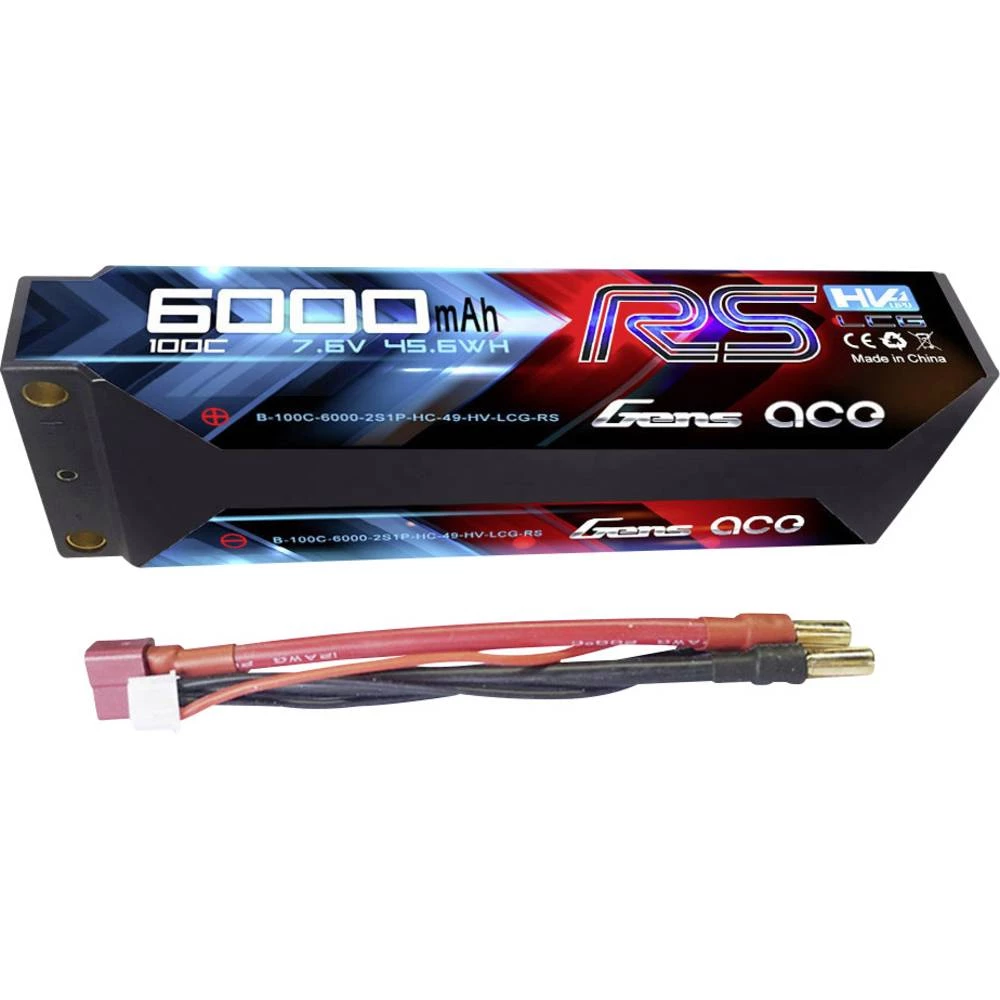 Baterijski paket (LiHv) za modelarstvo 7.6 V 6000 mAh Broj ćelija: 2 100 C Gens ace Kutija tvrda 5 mm, Sustav T-konektora slika