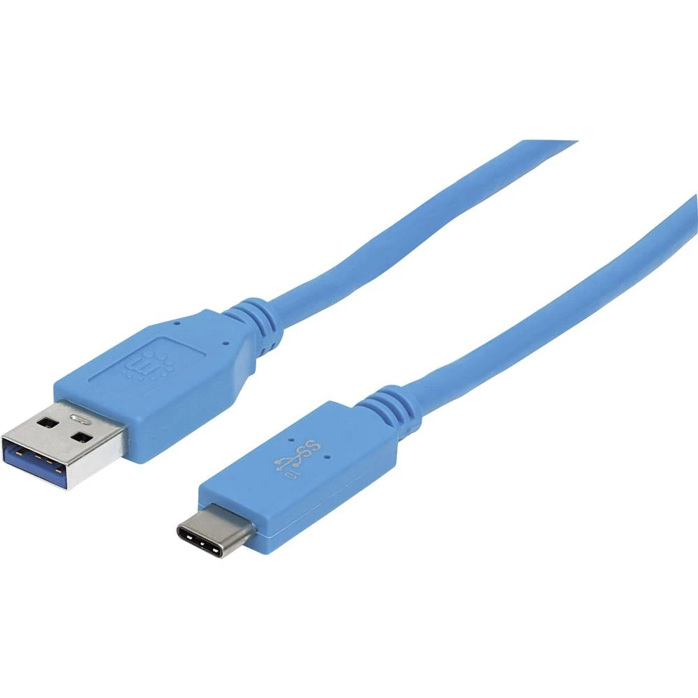 Manhattan USB 2.0 Priključni kabel [1x Muški konektor USB 3.0 tipa A - 1x USB 3.1 muški konektor AC] 1 m Plava boja Zaštićen s f slika