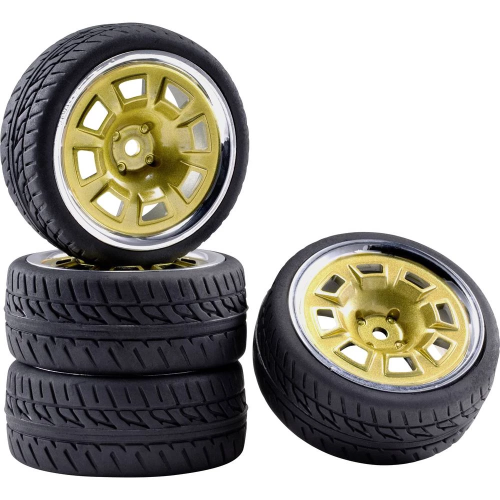 Reely 1:10 Cestovni model Kompletni kotači Racing Dizajn sa rupama Zlatna, Krom (sjajan) boja 4 ST slika