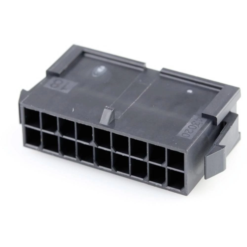 Molex 430201800 Micro-Fit 3.0 Plug Housing, Dual Row, 18 Circuits, UL 94V-0, Panel Mount Ears, Low-Halogen, Black slika