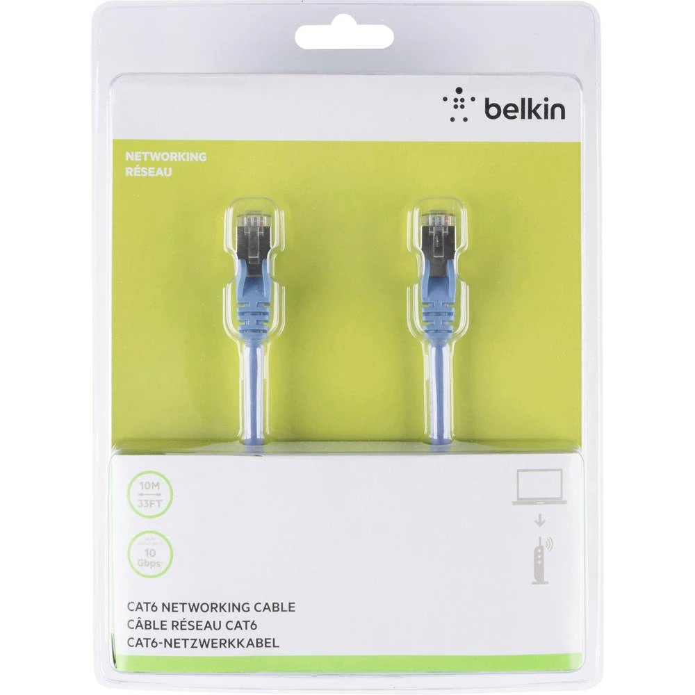 LAN (RJ45) Mreža Priključni kabel CAT 6 S/FTP 10 m Plava boja sa zaštitom za nosić Belkin slika